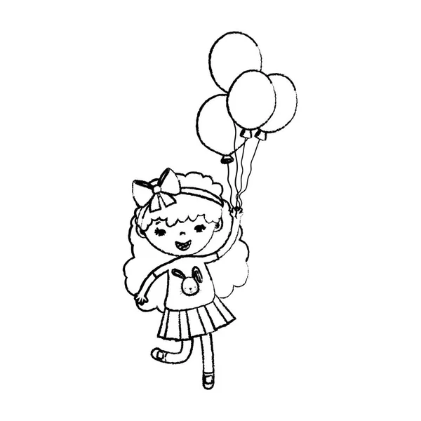 Grunge Fille Enfant Avec Des Cheveux Bouclés Des Ballons Illustration — Image vectorielle