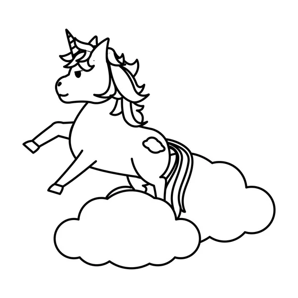 线美丽独角兽与发型跳跃在云量图 — 图库矢量图片