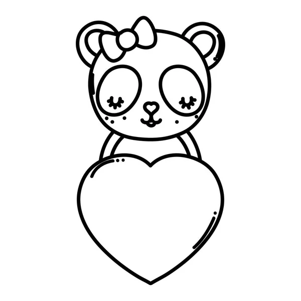 Linha Panda Fêmea Com Coração Amor Sinal Vetor Ilustração —  Vetores de Stock