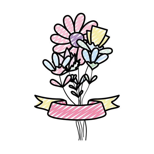 Icône Fleurs Exotiques Plantes Avec Illustration Vectorielle Style Ruban — Image vectorielle