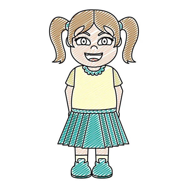 Doodle Šťastná Dívka Účes Jednotně Vektorové Ilustrace — Stockový vektor