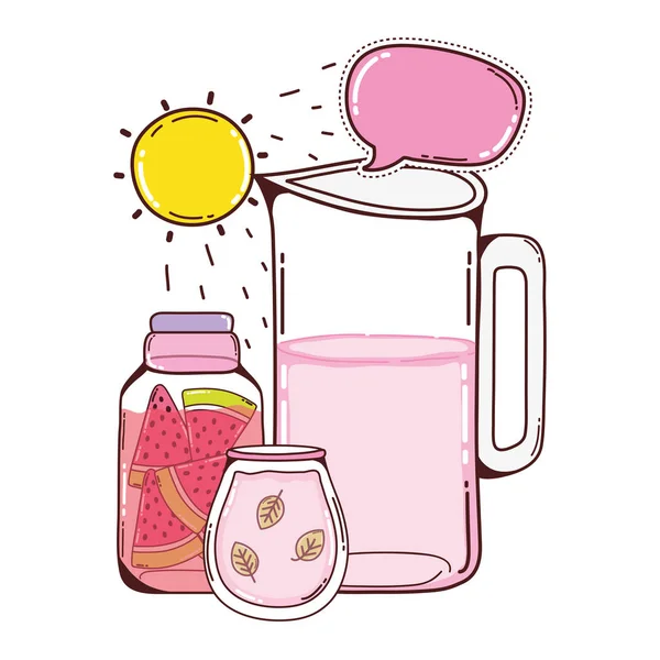 Wassermelonensaft Den Gläsern Und Chat Bubble Vector Illustration — Stockvektor