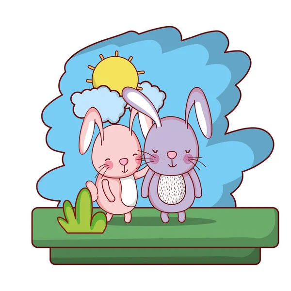 Paar Kaninchen Schön Wild Tier Vektor Illustration — Stockvektor