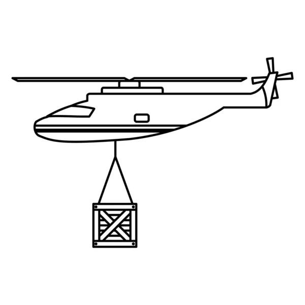 Línea Helicóptero Transporte Con Caja Madera Colgante Vector Ilustración — Archivo Imágenes Vectoriales