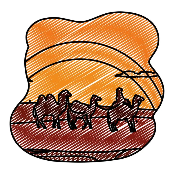 Иллюстрация Дрессировщика Верхом Верблюде Пустыне — стоковый вектор