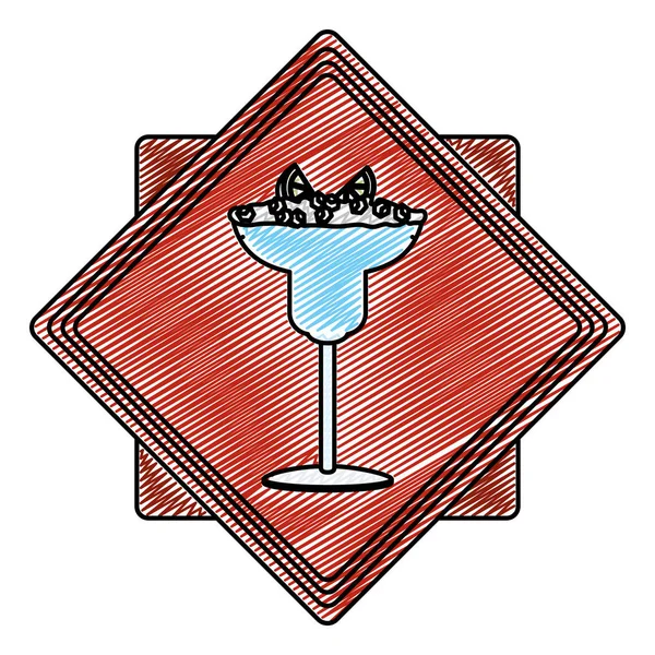 Doodle Cocktailglas Med Citron Och Kuber Vektorillustration — Stock vektor
