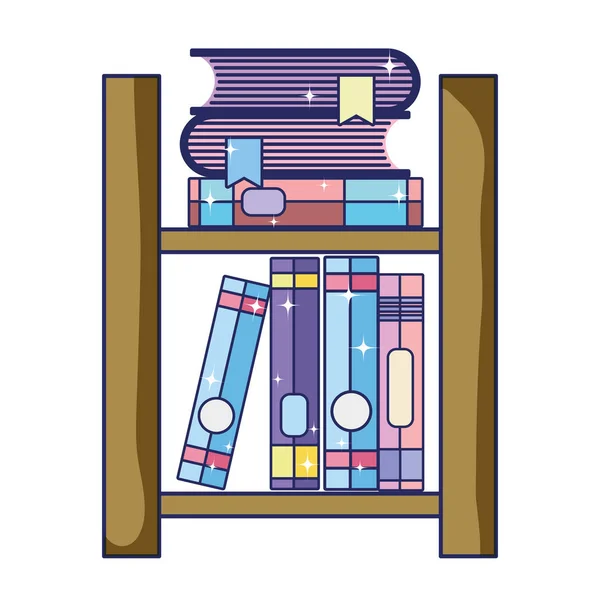 Close Books Object Wood Shelf Vector Illustration — Stock Vector
