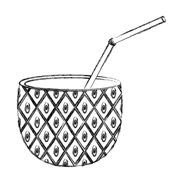 Grunge Läcker Ananas Smoothie Frukt Dryck Vektorillustration — Stock vektor