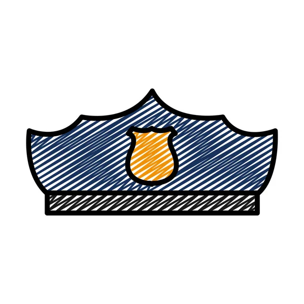 Doodle Policial Chapéu Oficial Estilo Com Emblema Vetor Ilustração — Vetor de Stock