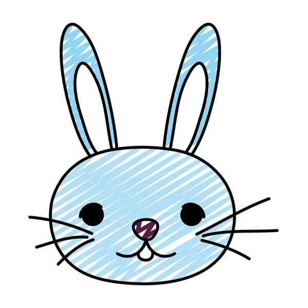 Doodle Kawaii Sevimli Tavşan Baş Hayvan Vektör Çizim — Stok Vektör