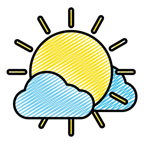 Doodle Helle Sonne Wolken Natur Wettervektor Illustration — Stockvektor