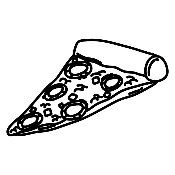 线美味的比萨饼与萨拉米奶酪食品矢量插图 — 图库矢量图片