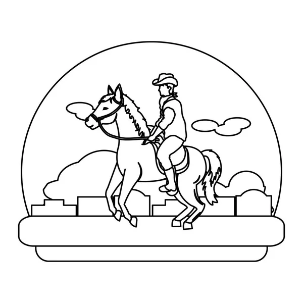 Ligne Homme Équitation Cheval Dans Désert Paysage Vectoriel Illustration — Image vectorielle