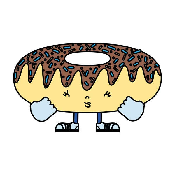 Cor Kawaii Bonito Donut Com Braços Com Pernas Vetor Ilustração — Vetor de Stock
