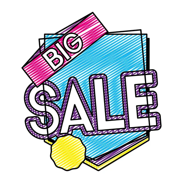 Doodle Big Sale Promo Tag Message Vector Illustration — Stock Vector