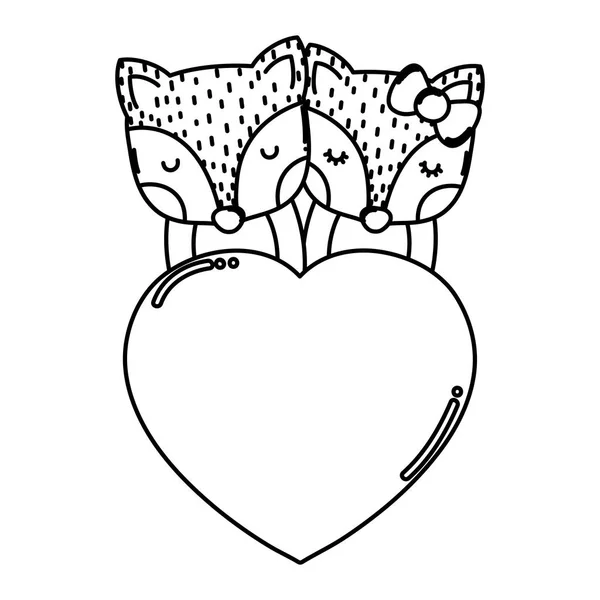 Line Fox Couple Heart Love Sign Vector Illustration — Stock Vector