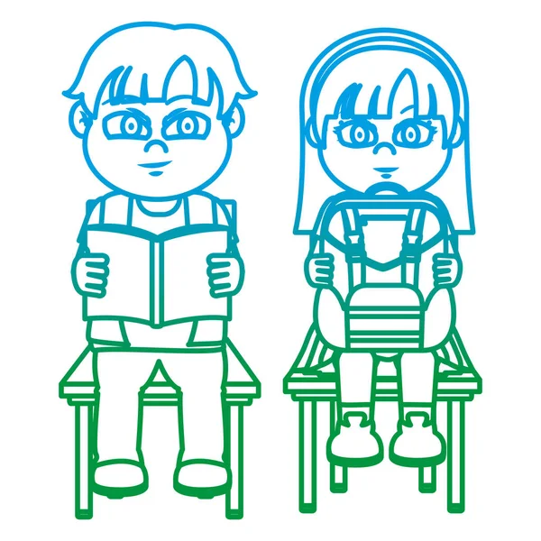 Υποβαθμισμένων Γραμμή Αγόρι Και Gril Καρέκλα Κάθεται Σκεύη Διανυσματικά Εικονογράφηση — Διανυσματικό Αρχείο