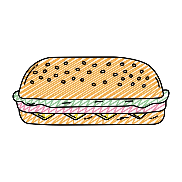 Doodle Delizioso Hamburger Malsano Con Lattuga Illustrazione Vettoriale Hamburger — Vettoriale Stock