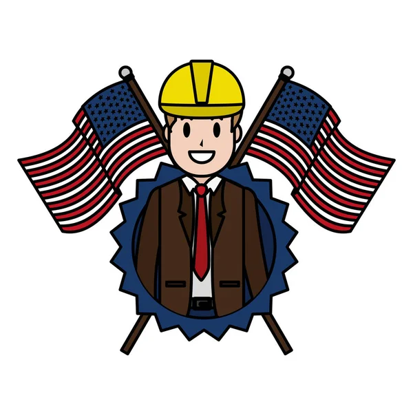 Färg Affärsman Med Usa Flaggor Och Nation Emblem Vektorillustration — Stock vektor