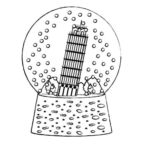 Гранжева Пізанська Вежа Всередині Снігового Скла Векторні Ілюстрації — стоковий вектор