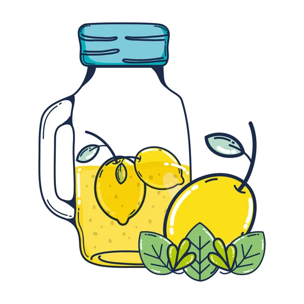 Naturaleza Limones Jugo Frasco Hojas Vector Ilustración — Vector de stock