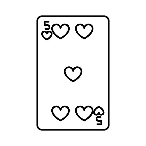 Línea Cinco Corazones Casino Tarjeta Juego Vector Ilustración — Vector de stock