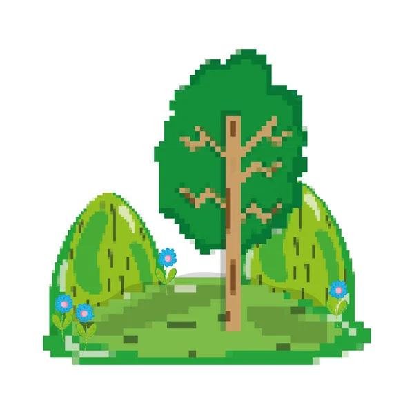 Paysage Pixellisé Avec Des Arbres Des Montagnes Naturelles Illustration Vectorielle — Image vectorielle