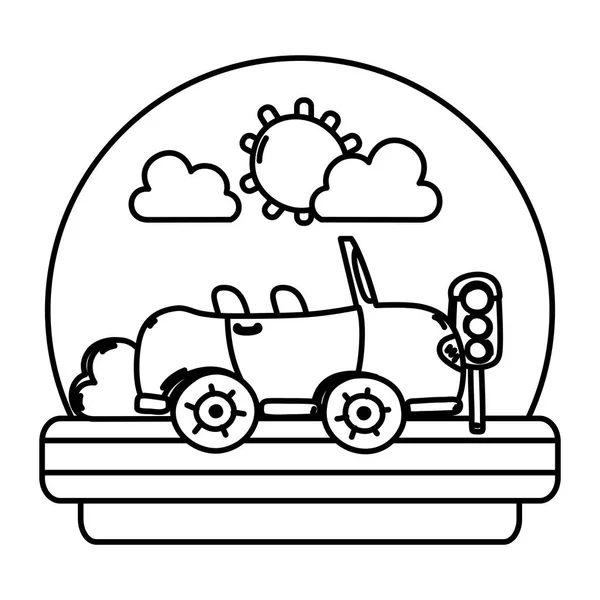 Линии Симпатичные Автомобили Светофоры Иллюстрации Вектора Ландшафта — стоковый вектор