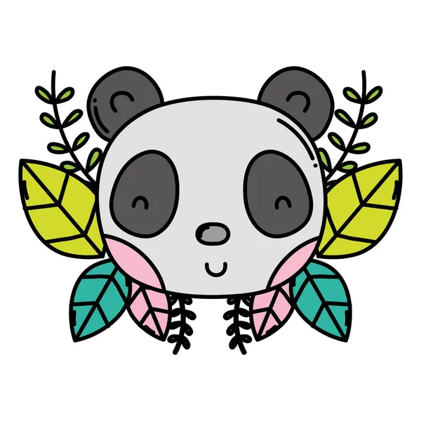 Głowa Mężczyzna Panda Egzotycznych Gałęzi Liści Wektor Ilustracja Kolor — Wektor stockowy