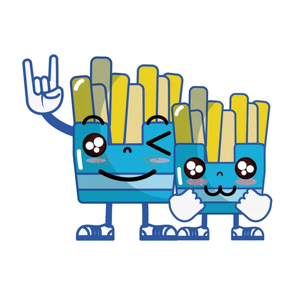 Kawaii Bonito Amigos Batatas Fritas Francês Vetor Ilustração — Vetor de Stock