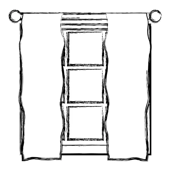 Grunge Cadre Fenêtre Avec Voile Rideau Design Vectoriel Illustration — Image vectorielle