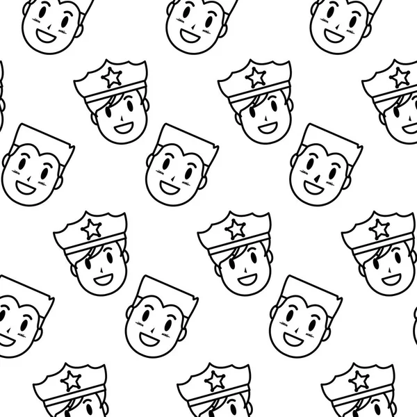 Linie Glücklicher Polizist Und Mann Köpfe Hintergrund Vektor Illustration — Stockvektor