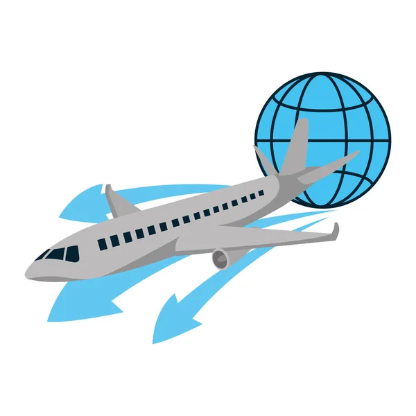 Voyage Avion Transport Avec Illustration Vectorielle Symbole Mondial — Image vectorielle