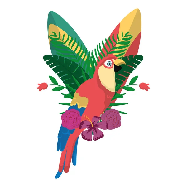 Krásy Papoušek Tropickým Větve Rostlin Vektorové Ilustrace — Stockový vektor