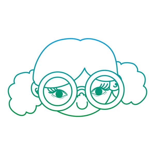 Cabeza Niña Línea Degradada Con Gafas Ilustración Vectorial Peinado — Vector de stock