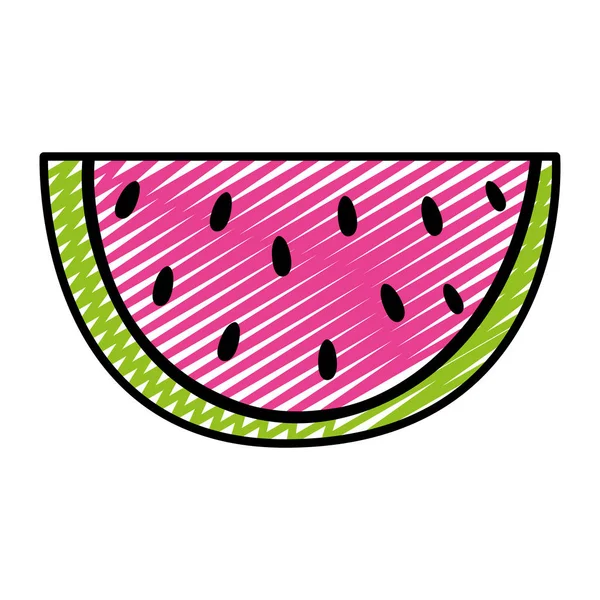 Doodle Deliciosa Fatia Melancia Fruta Nutrição Vetor Ilustração — Vetor de Stock