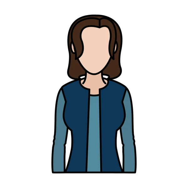 Cor Mulher Agradável Com Penteado Longa Blusa Vetor Ilustração —  Vetores de Stock