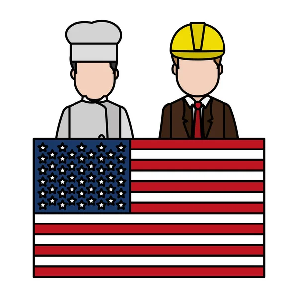 Farbe Usa Flagge Nation Mit Koch Und Geschäftsmann Vektor Illustration — Stockvektor