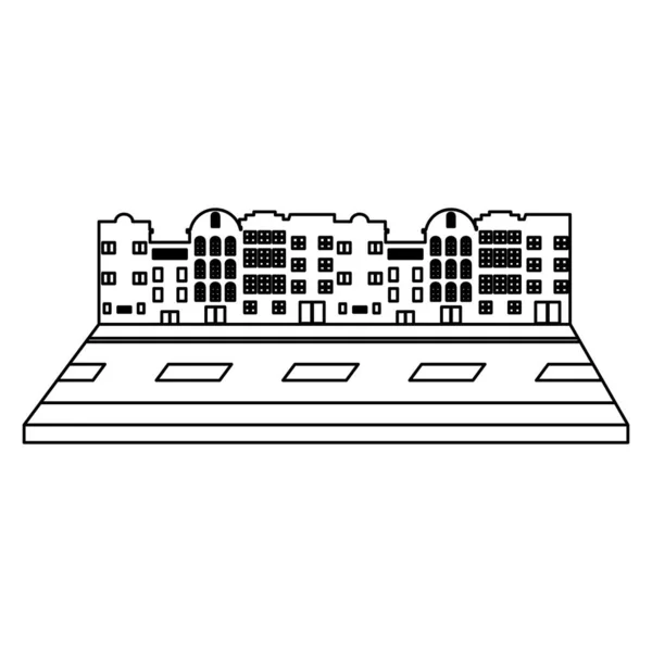 Linie Städtisches Gebäude Mit Fenstern Und Straßenvektorillustration — Stockvektor