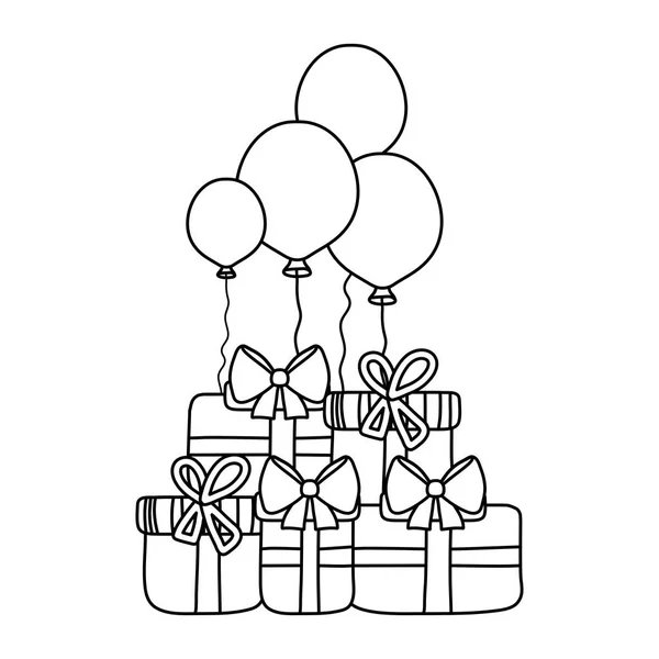 Γραμμή Παρουσιάσει Κουτιά Μπαλόνια Γενεθλίων Κόμμα Γιορτή Διανυσματικά Εικονογράφηση — Διανυσματικό Αρχείο