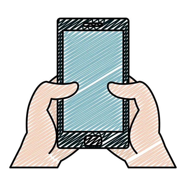 Mãos Doodle Com Tecnologia Smartphone Comunicação Mensagem Vetor Ilustração —  Vetores de Stock