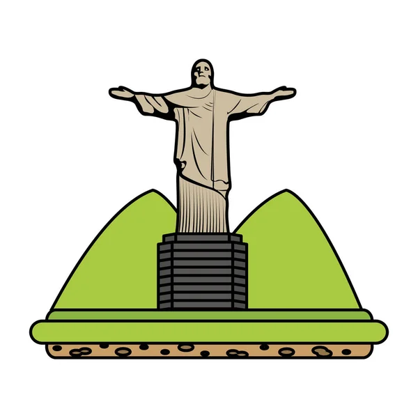 Color Cristo Estatua Religión Con Montañas Vector Paisaje Ilustración — Vector de stock