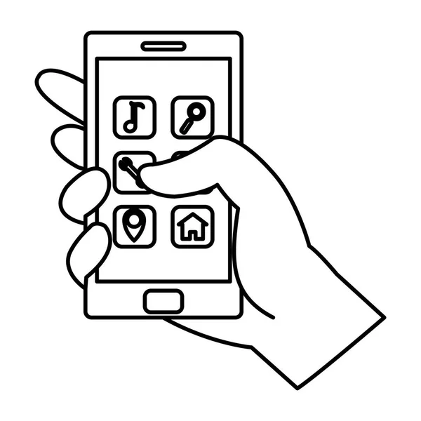 Zeile Smartphone Technologie Mit Digitalen Apps Icon Vektor Illustration — Stockvektor