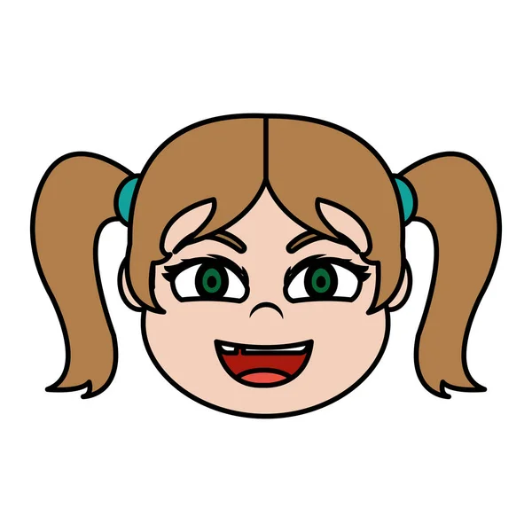 Farbe Glücklich Kind Mädchen Kopf Mit Frisur Vektor Illustration — Stockvektor