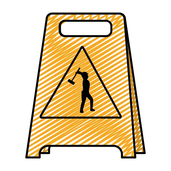 Doodle Emblema Cautela Plastica Operaio Con Illustrazione Vettoriale Maglio — Vettoriale Stock