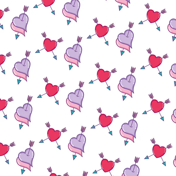 Romantic Hearts Arrow Style Background Vector Illustration — Stock Vector
