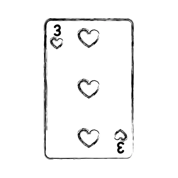 Grunge Drie Harten Casino Kaart Spel Vectorillustratie — Stockvector