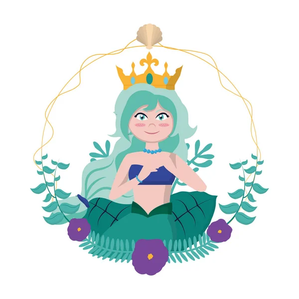 siren woman with crown hairstyle and shell vector illustration