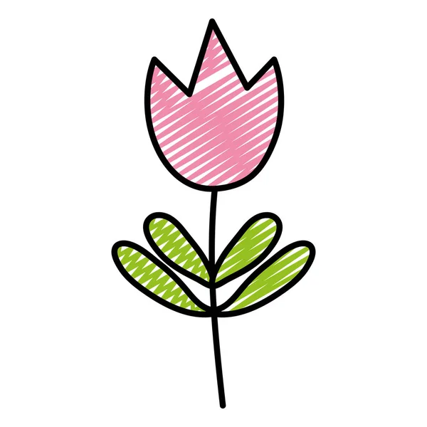 Красота Каракулей Тропическое Цветочное Растение Векторной Иллюстрацией Листьев — стоковый вектор