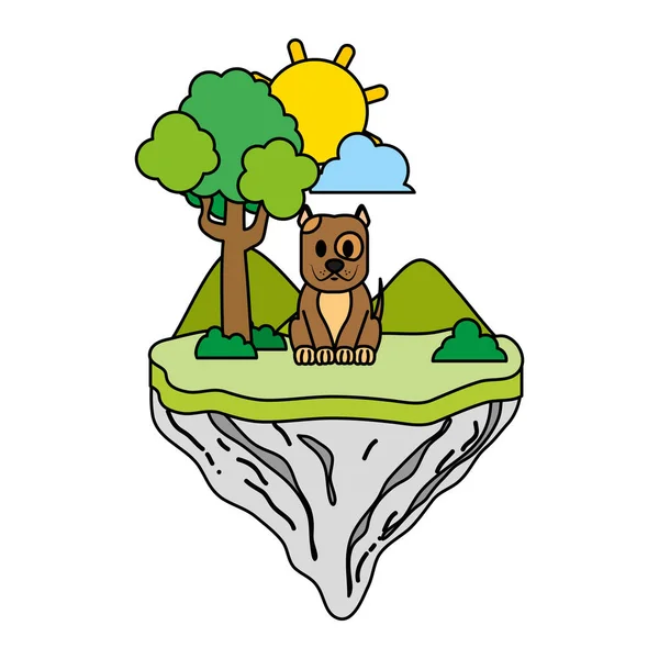 Color Cute Dog Animal Float Island Vector Illustration — Stock Vector